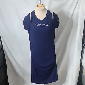 Bebe Navy Blue Dress with Sleeveless Design and Slit Shoulder